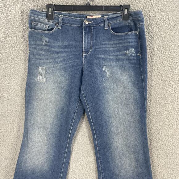 LEI Jeans Juniors 17 Long Felicia Low Rise Bootcut Embroidered Distressed Faded - Picture 9 of 13